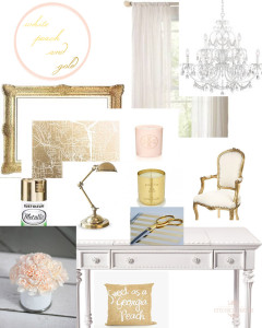 White Peach Gold Style Mood Board Decor