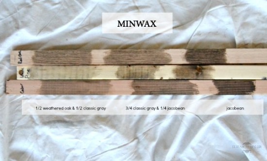 MINWAX WEAthered oak , classic gray, and jacobean on cedar, white pine, and red oak
