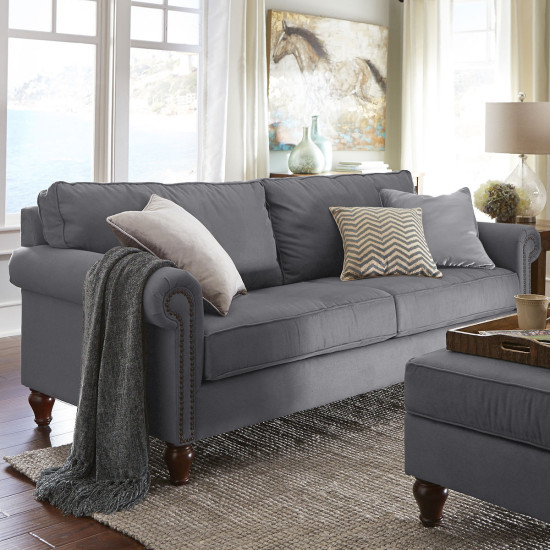 grey upholstered sofa