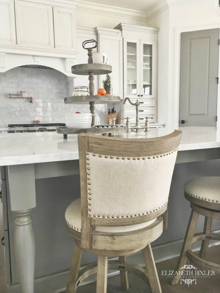 Fancy Belgian Linen and Wood Counter Stool