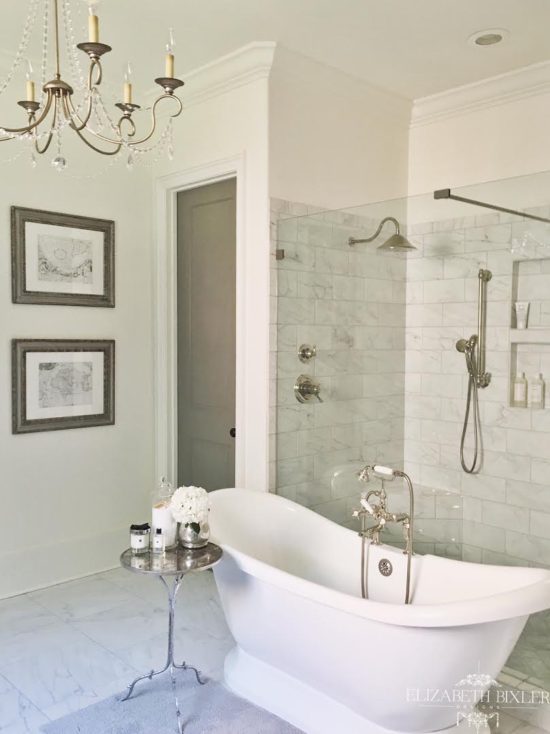 Carrara Marble floor and subway tile 