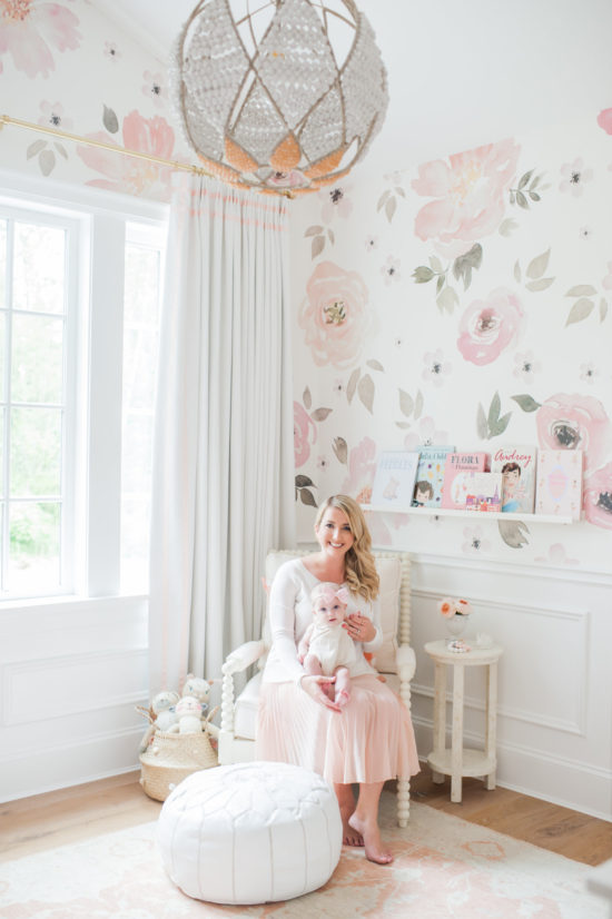 Sweet Girls Nursery with Floral Wallpaper  Traditional  Nursery